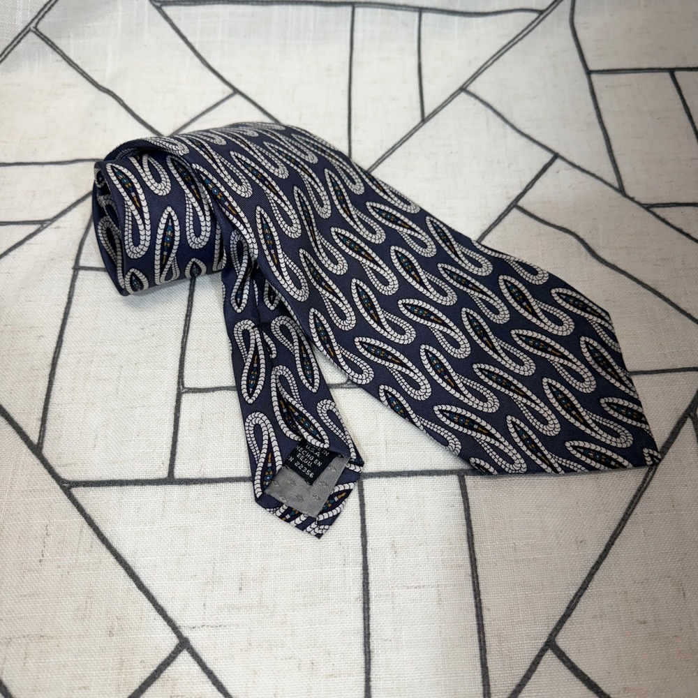 Rubio Silk Necktie Boho Navy Blue Abstract Paisley Collezione Esclusivo